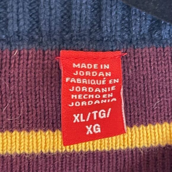 Vintage IZOD Sweater Men's XL Blue Chunky Cable Knit Wool Blend V Neck Pullover - Picture 6 of 12